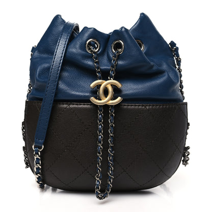 Chanel Calfskin Quilted Small Gabrielle Bucket Navy Blue Brown 1 of 10
