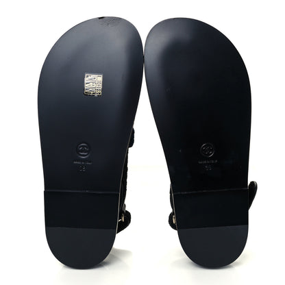 Chanel Knit Fabric Velcro Dad Sandals 39 Black Dark Blue Light Blue 7 of 12