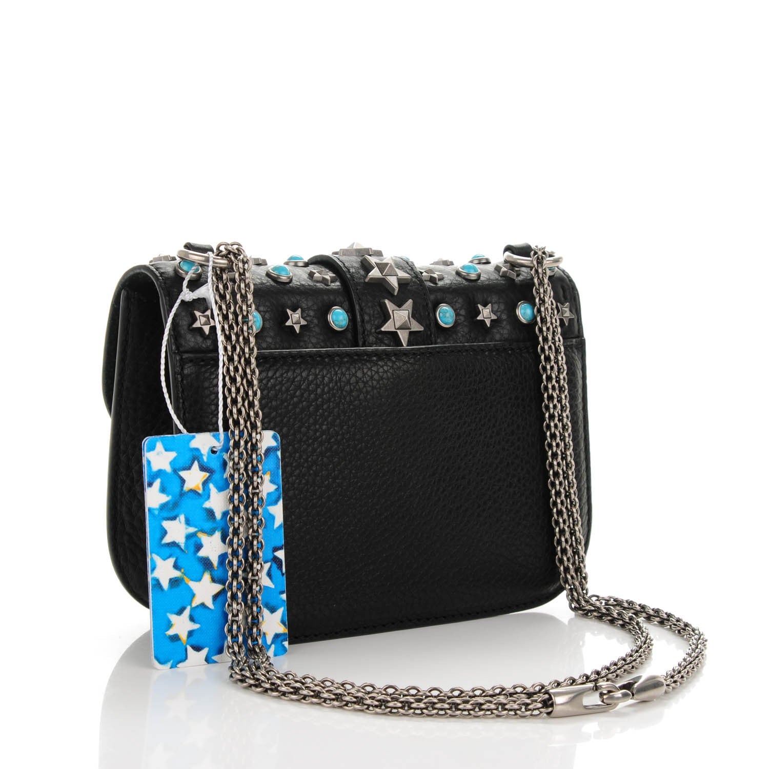 Valentino Garavani Pebbled Calfskin Star Studded Small Lock Flap Black 3 of 6