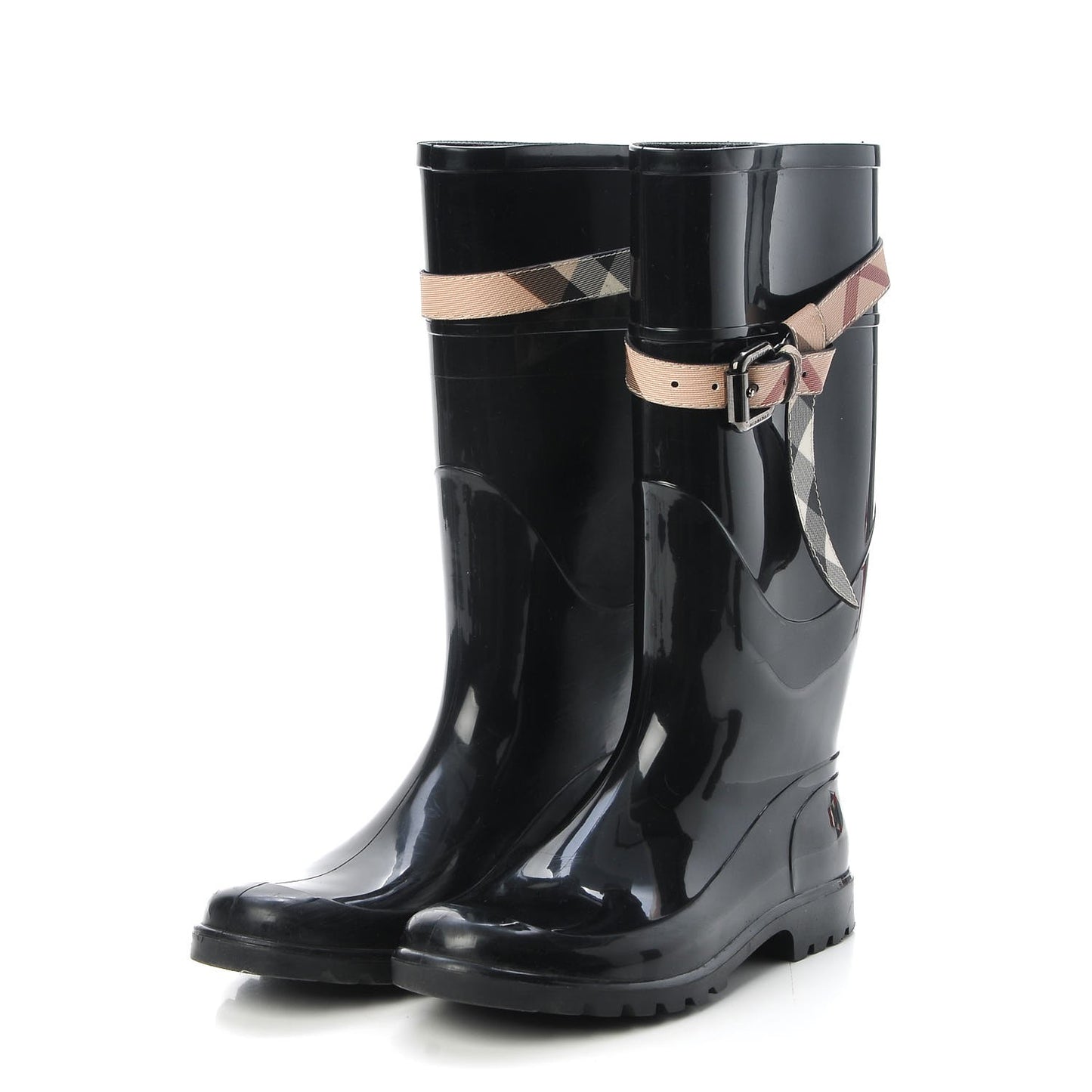 Rubber Nova Check Roscot Belted Rain Boots 37 Black