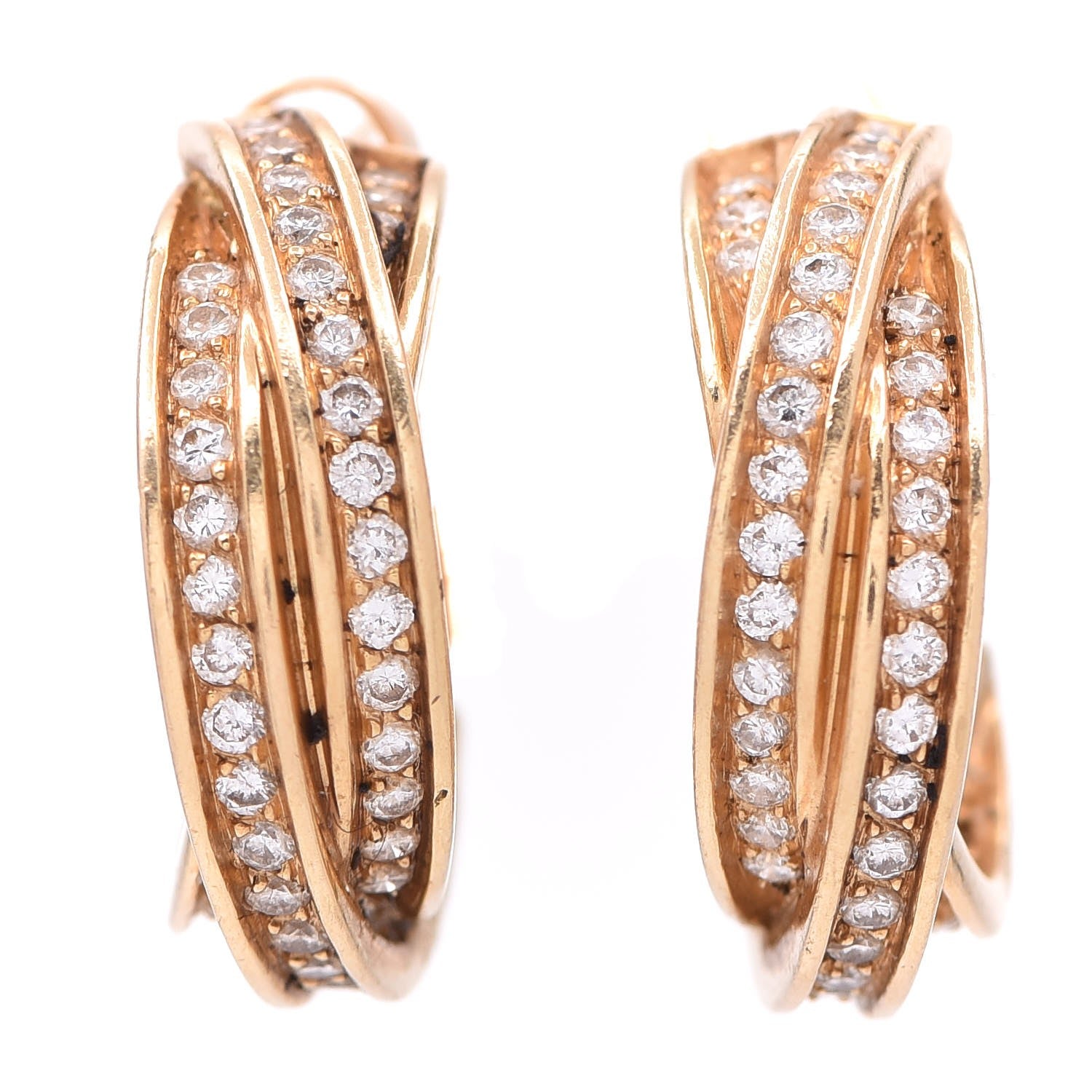 Cartier 18K Yellow Gold Diamond Trinity Hoop Earrings 1 of 6