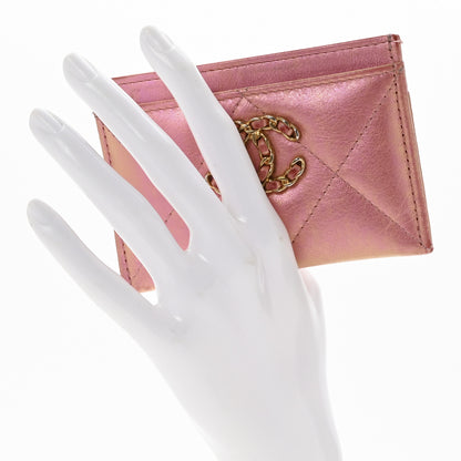 Chanel Iridescent Calfskin Quilted Chanel 19 Card Holder Pink 2 of 12