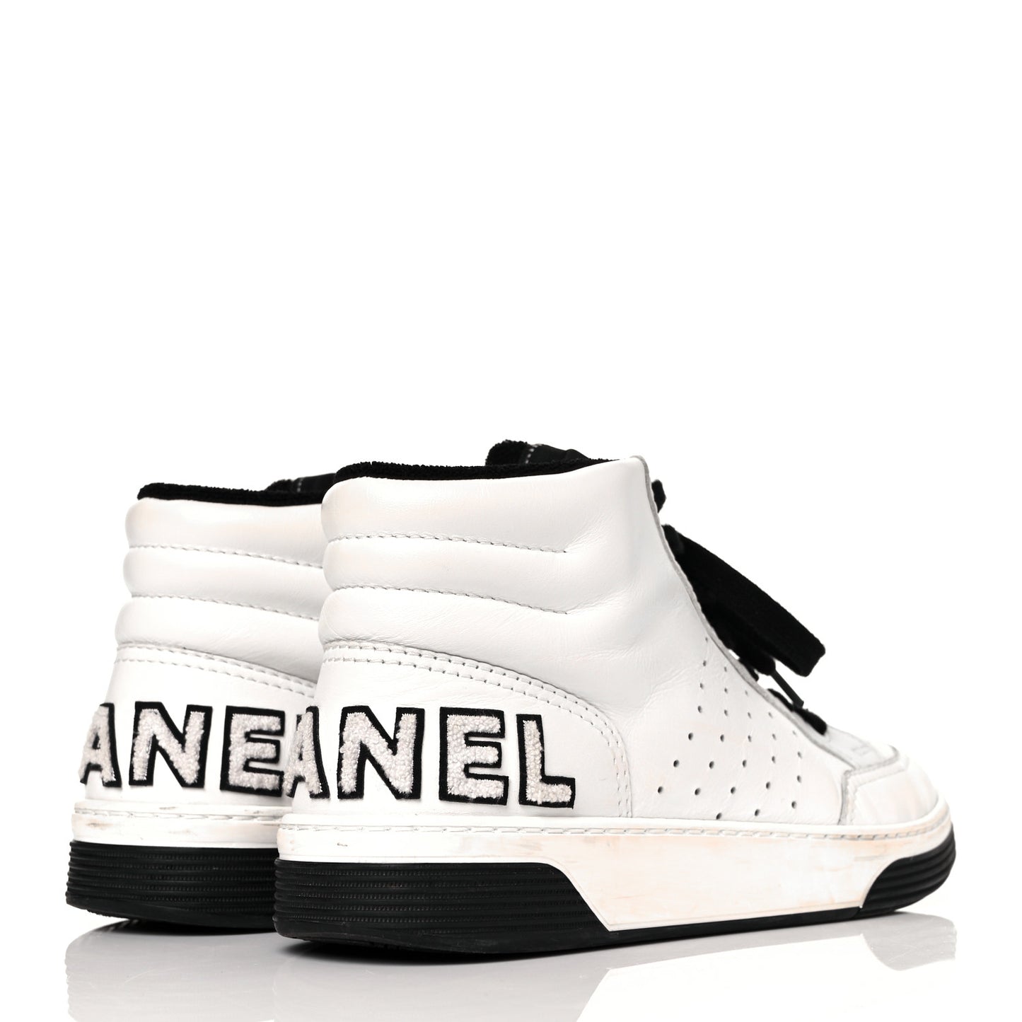 Calfskin Womens Logo High Top Sneakers 39.5 Black White