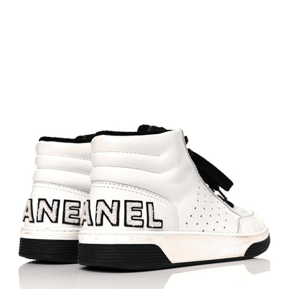 Chanel Calfskin Womens Logo High Top Sneakers 39.5 Black White 4 of 10