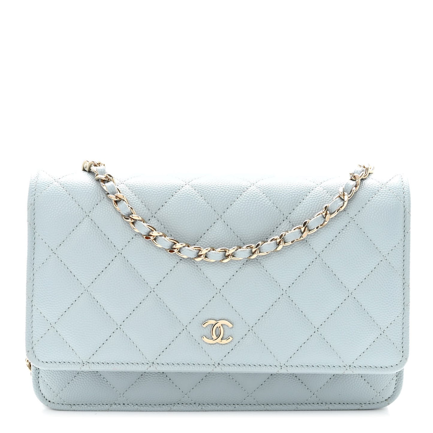 Caviar Quilted Wallet On Chain WOC Light Blue