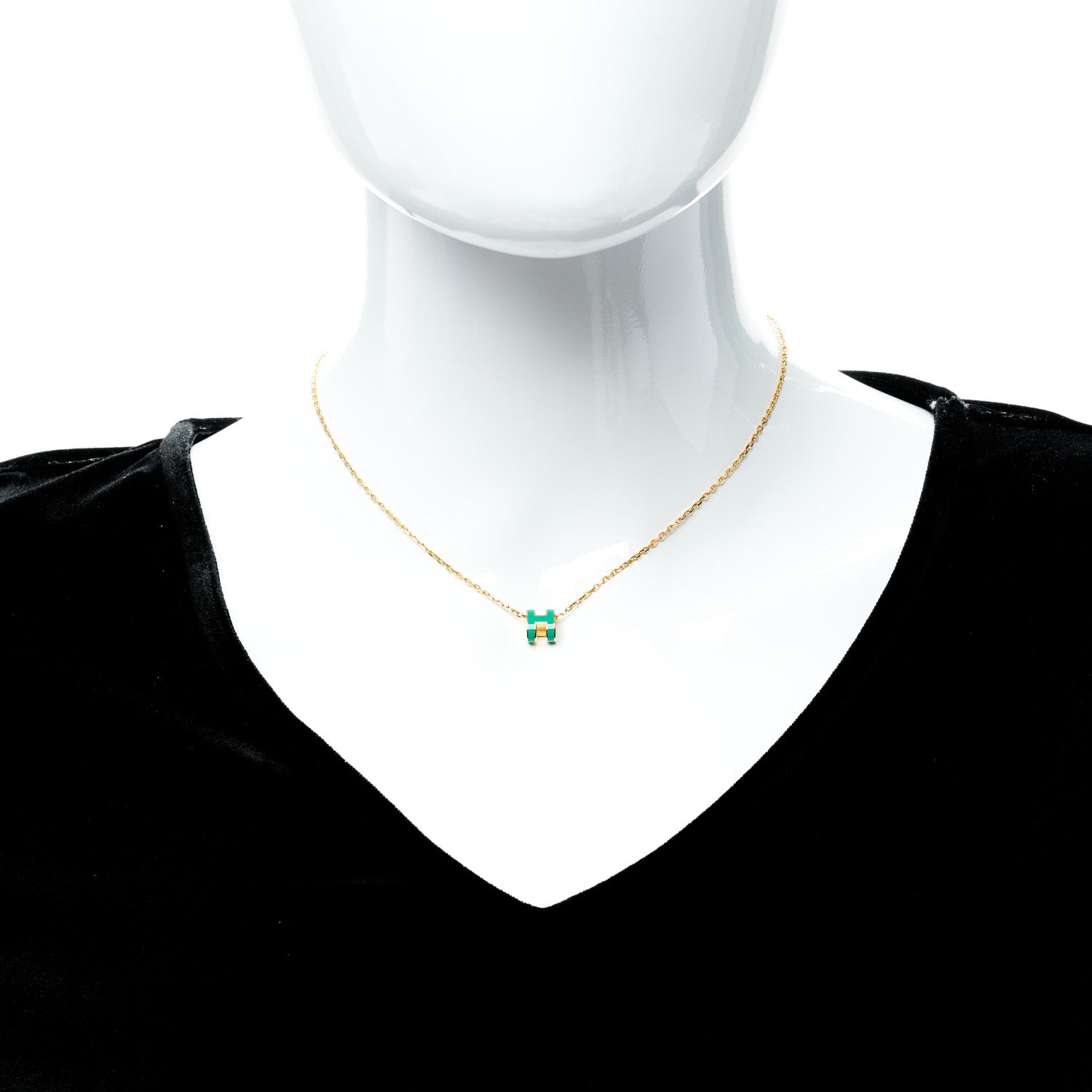 Hermes Lacquered Gold Mini Pop H Pendant Necklace Malachite 2 of 6