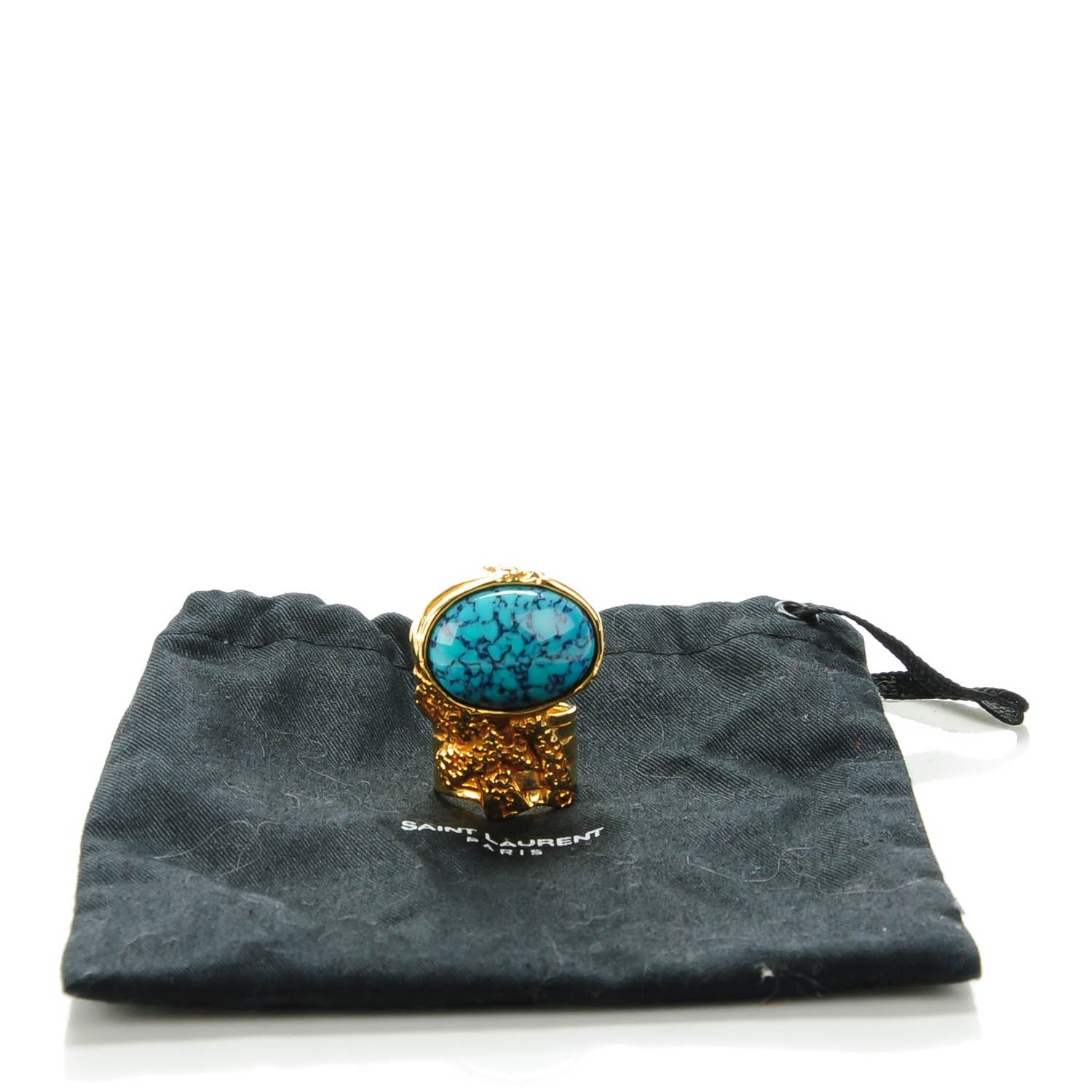 Saint Laurent Glass Cabochon Arty Ovale Ring 8 Gold Turquoise 4 of 4