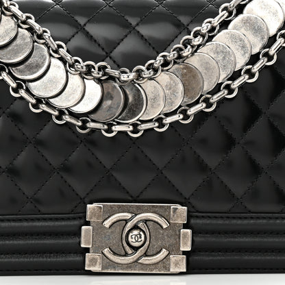 Chanel Patent Calfskin Quilted Paris Bombay Medallion Embellished Medium Boy Flap Black 8 of 10