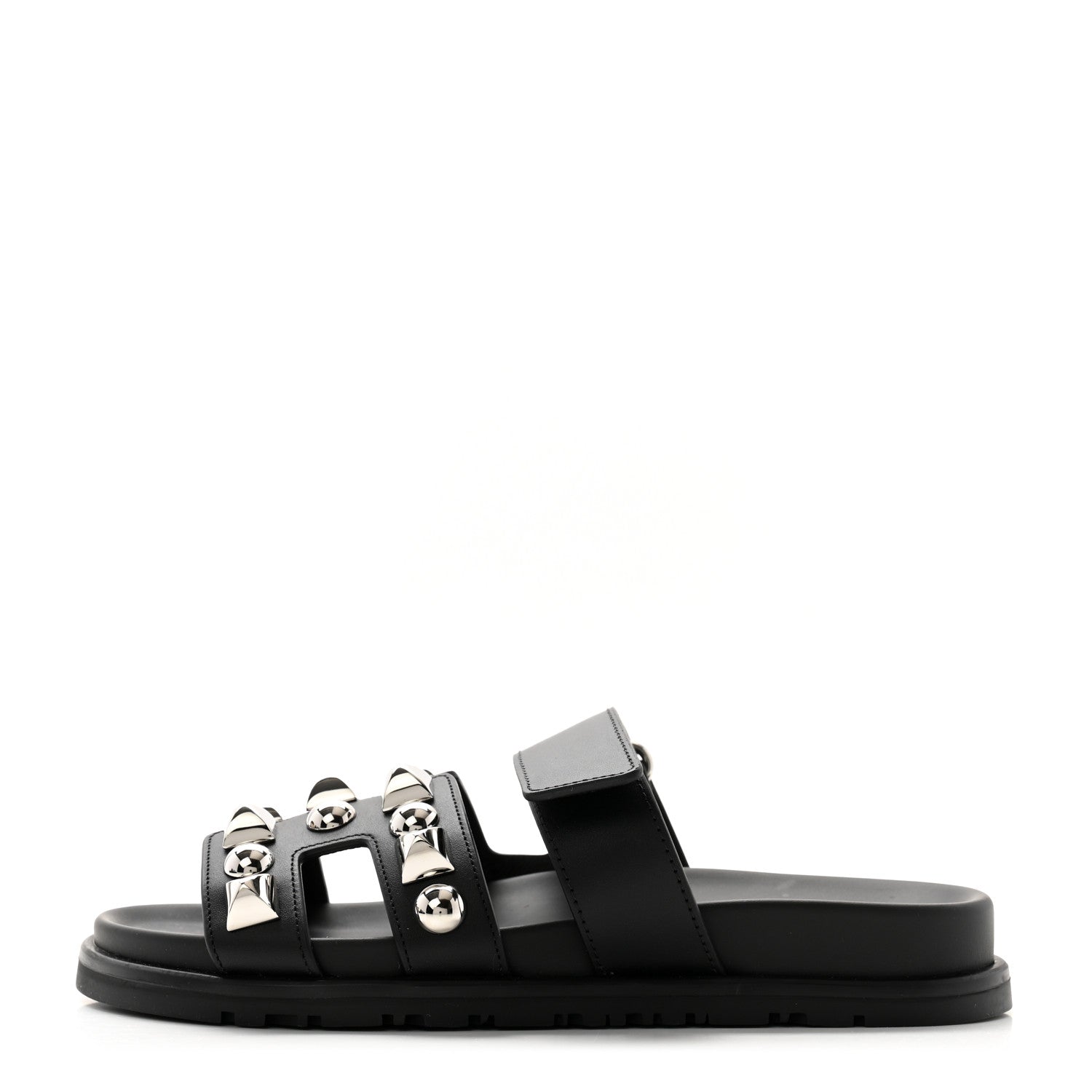 Hermes Calfskin Medor Studded Womens Chypre Sandals 35 Black 1 of 9