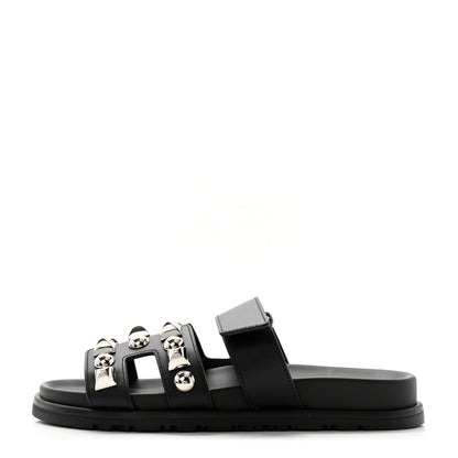 Hermes Calfskin Medor Studded Womens Chypre Sandals 35 Black 1 of 9