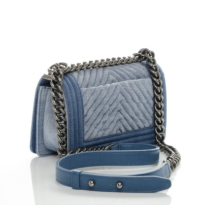 Chanel Denim Chevron Small Boy Flap Light Blue 3 of 7