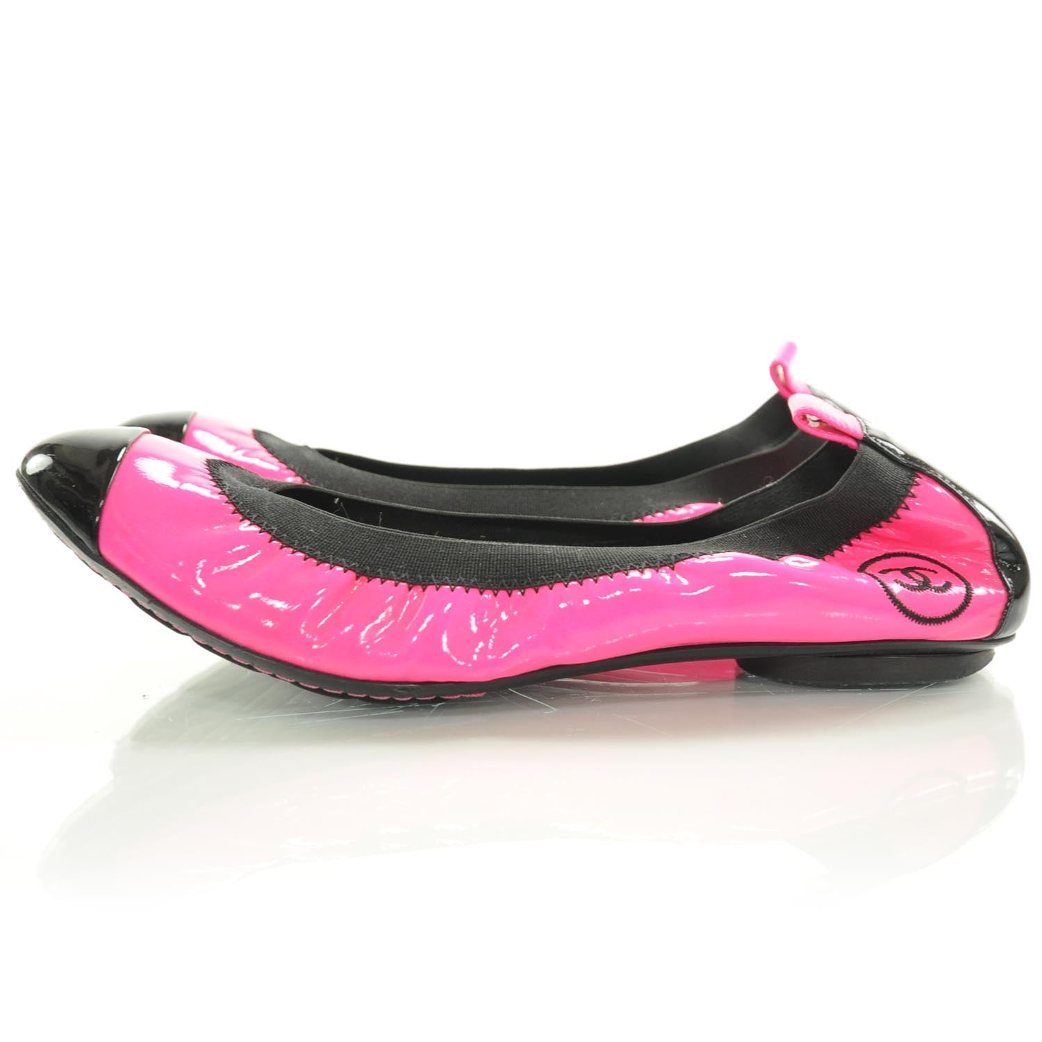 Chanel Patent Elastic Cap Toe Ballet Flats 36 Hot Pink Black 2 of 8