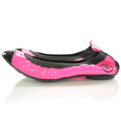 Chanel Patent Elastic Cap Toe Ballet Flats 36 Hot Pink Black 2 of 8
