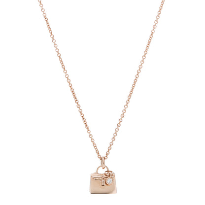 Hermes 18K Rose Gold Diamond Birkin Pendant Necklace 1 of 5