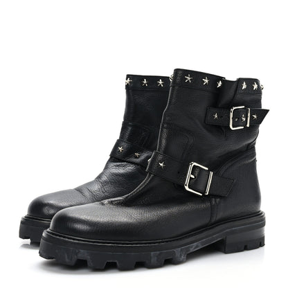 Jimmy Choo Grained Calfskin Star Biker Boots 40.5 Black 3 of 7