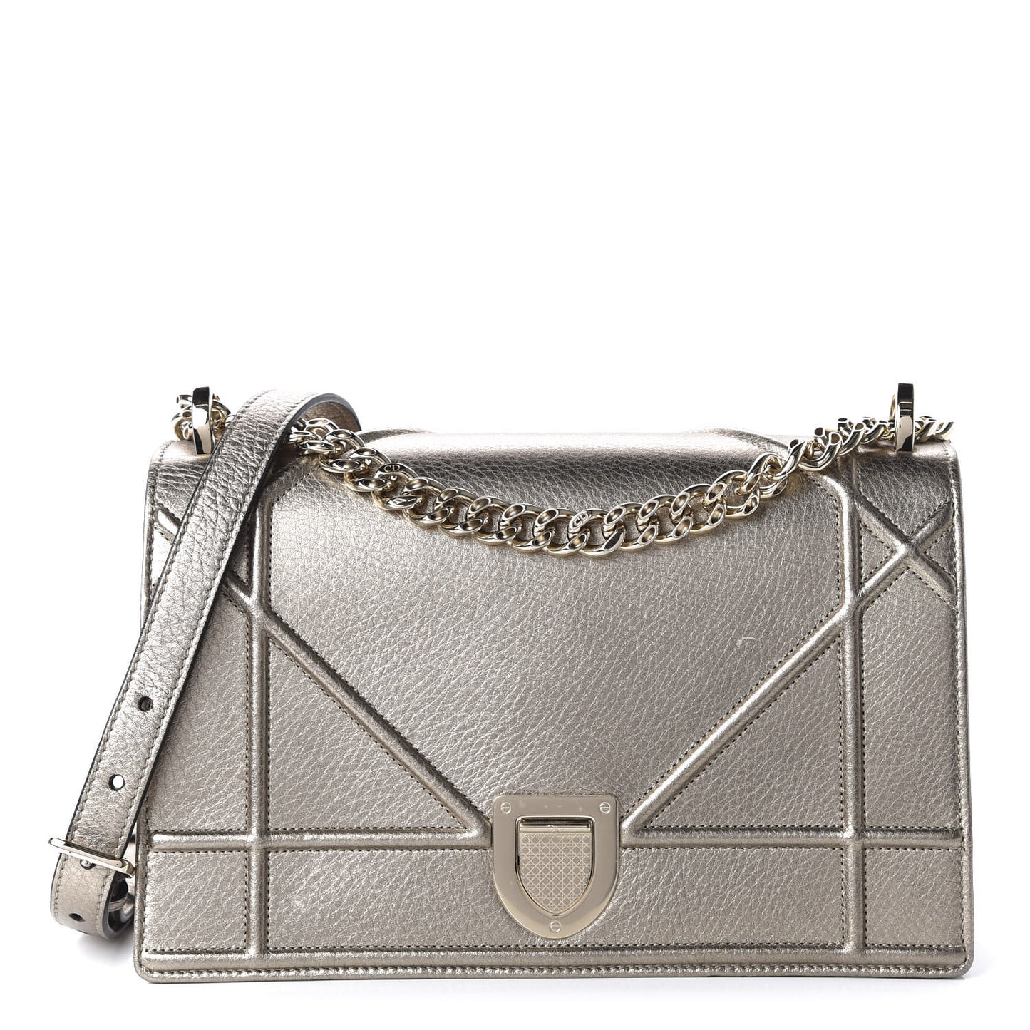 Metallic Grained Calfskin Medium Diorama Flap Bag Gold