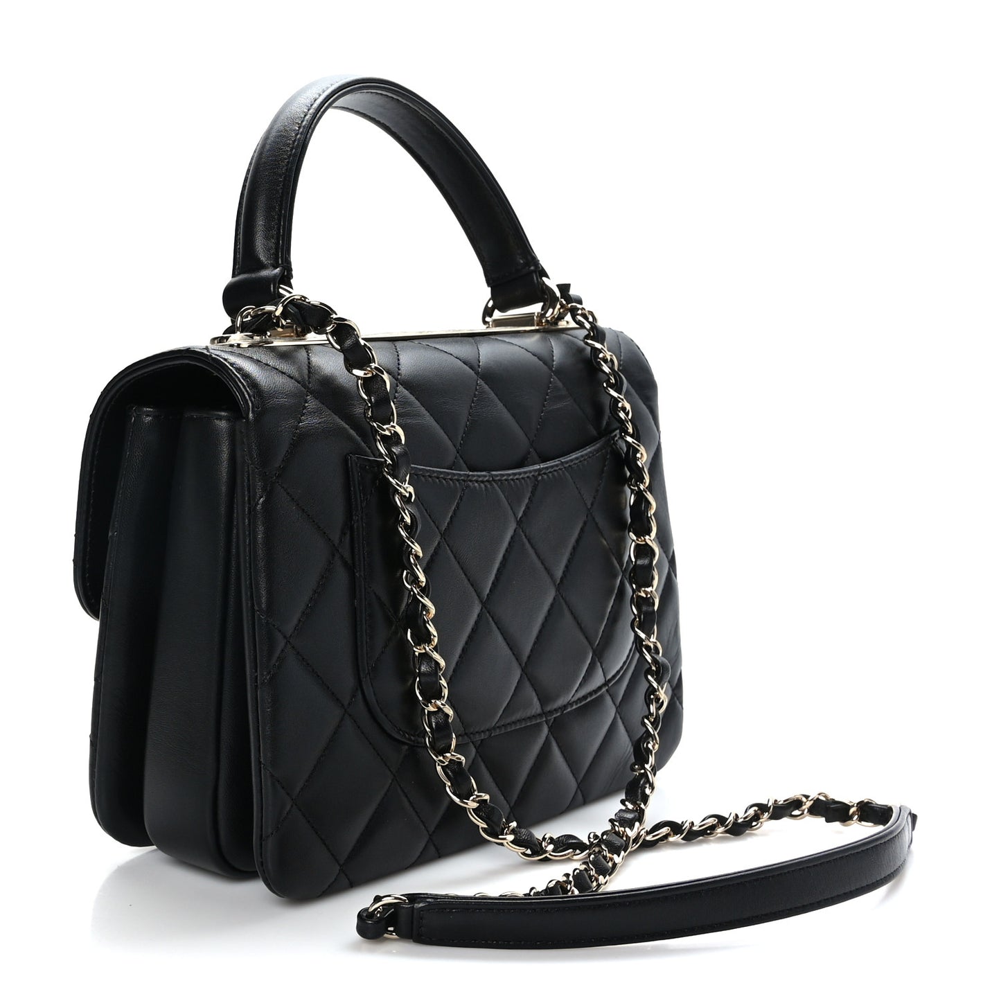 Lambskin Quilted Small Trendy CC Dual Handle Flap Bag Black