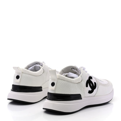 Chanel Calfskin Mesh Lycra Suede Womens Logo Sneakers 39 White 4 of 9