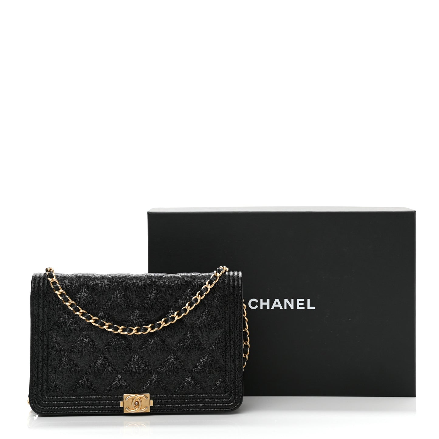 Caviar Quilted Boy Wallet On Chain WOC Black