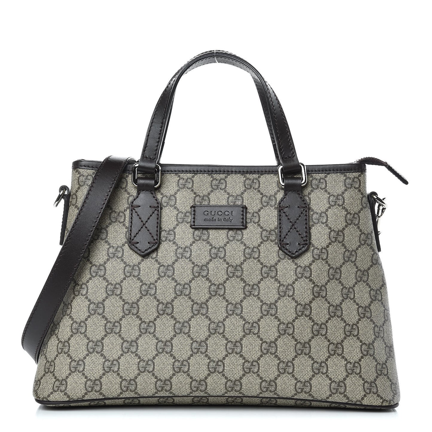 GG Supreme Monogram Small Zippered Tote Dark Brown