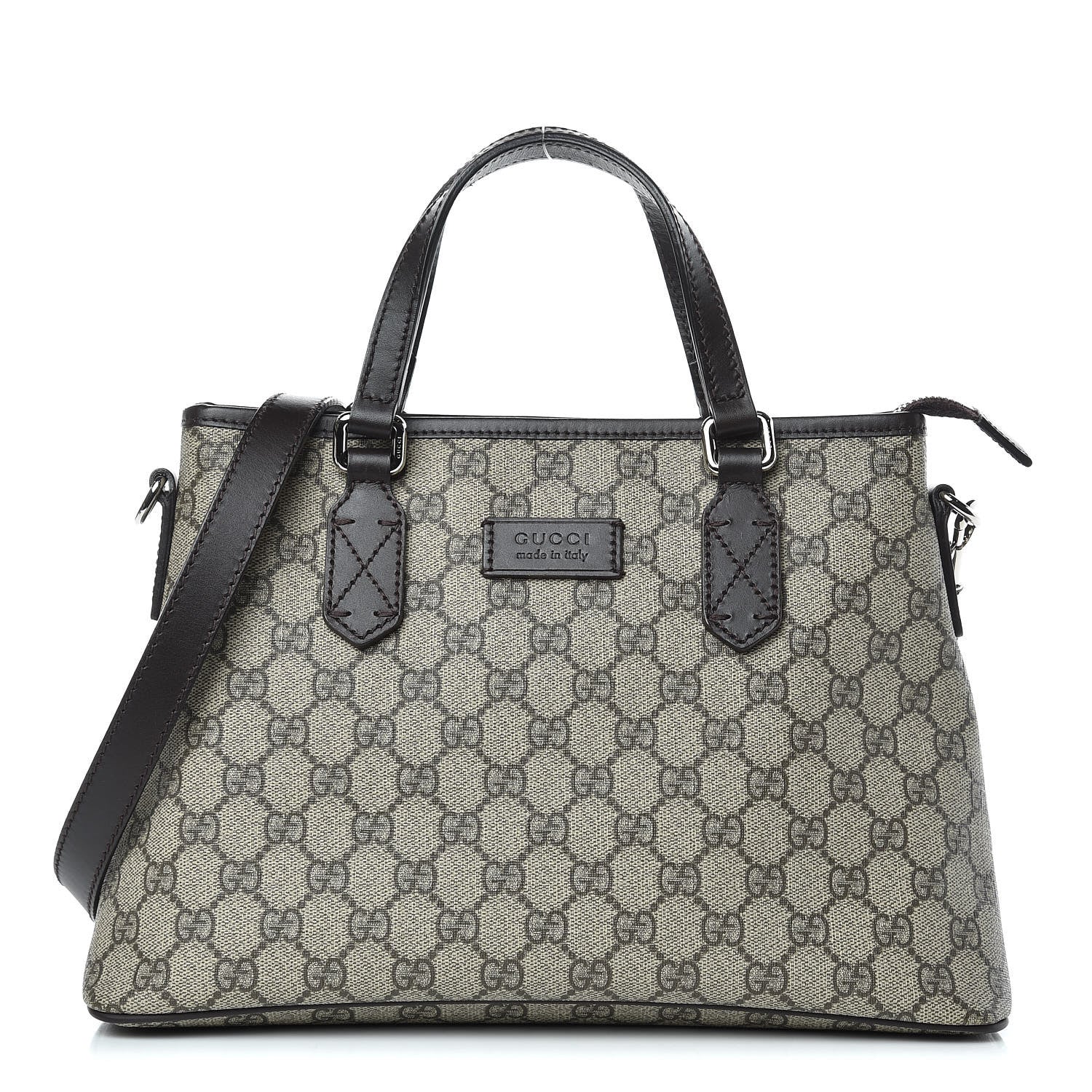 Gucci GG Supreme Monogram Small Zippered Tote Dark Brown 1 of 9