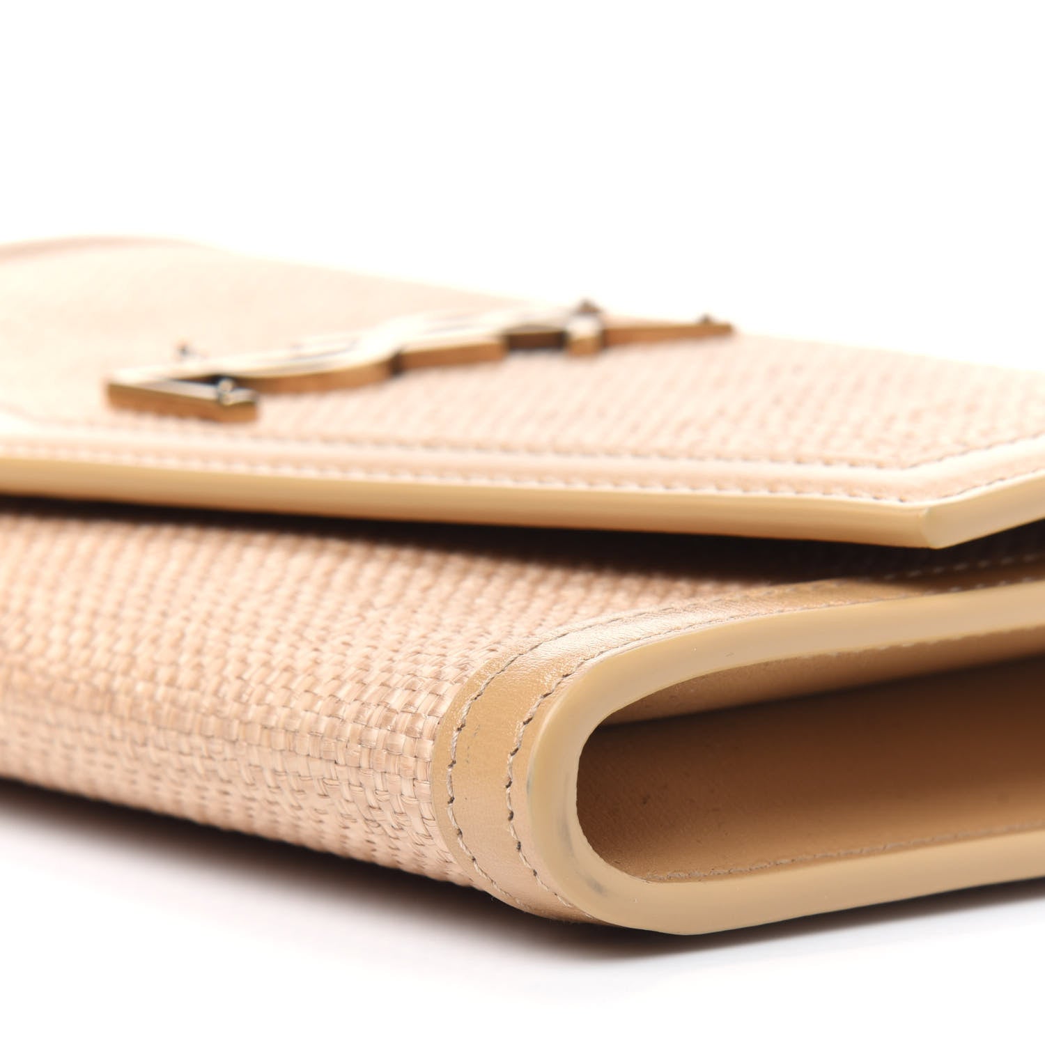 Saint Laurent Micro Raffia Monogram Uptown Chain Wallet Natural Hay Blush 9 of 13