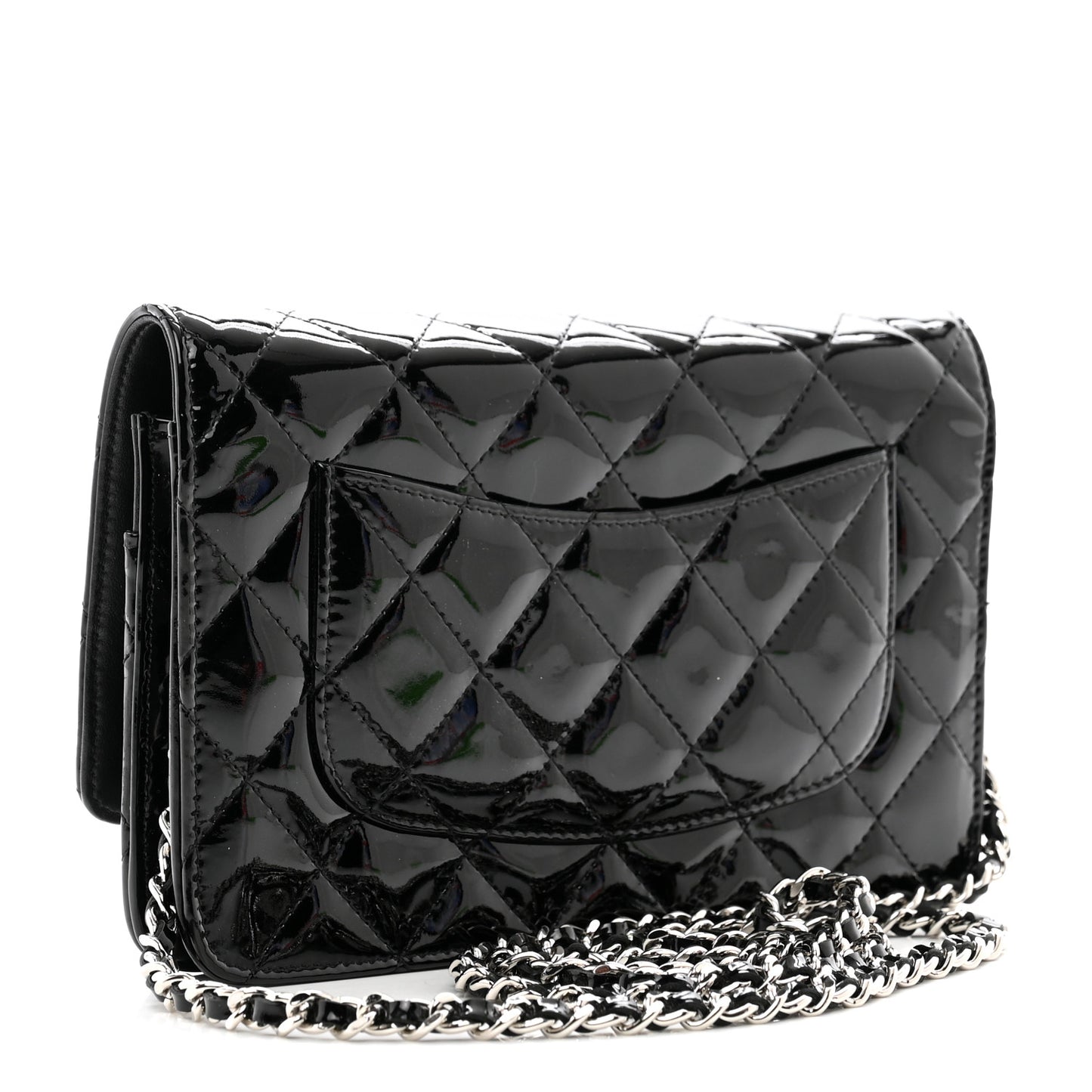 Patent Quilted Wallet On Chain WOC Black