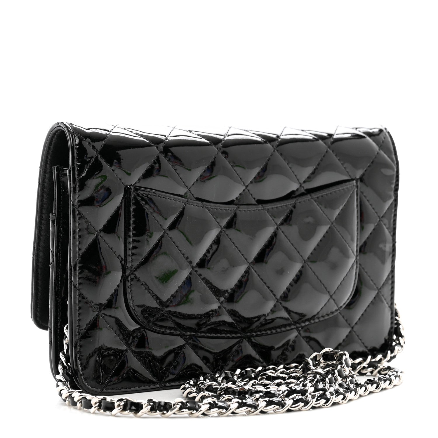 Chanel Patent Quilted Wallet On Chain WOC Black 3 of 12