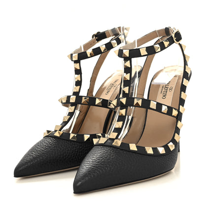 Valentino Garavani Pebbled Calfskin Rockstud Ankle Strap 100mm Pumps 37 Marine 3 of 8