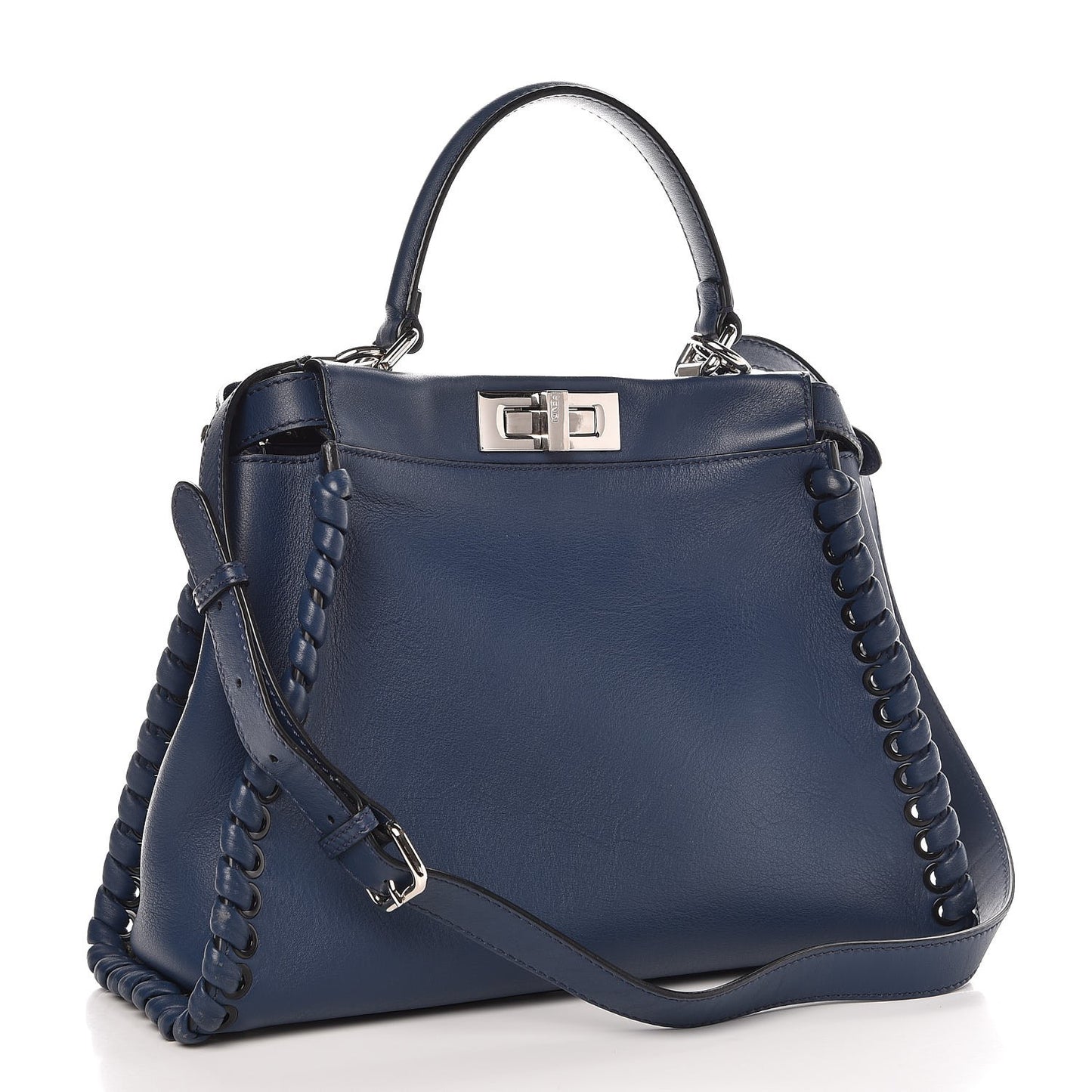 Calfskin Lace Up Medium Peekaboo Iconic Satchel Blue
