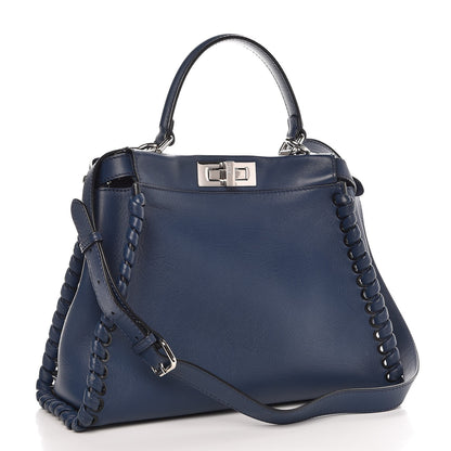 Fendi Calfskin Lace Up Medium Peekaboo Iconic Satchel Blue 4 of 13