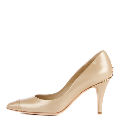 Chanel Patent Cap Toe CC Pumps 37 Beige 1 of 9