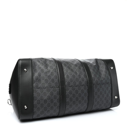 Gucci Soft GG Supreme Monogram Appia Calfskin Web Large Carry On Duffle Bag Black Grey 3 of 4