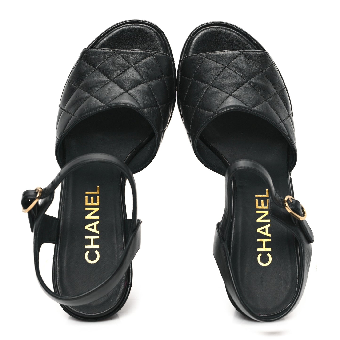 Lambskin Quilted Peep Toe Wedge Sandals 37 Black