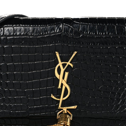 Saint Laurent Calfskin Crocodile Embossed Kate Monogram Tassel Chain Wallet Black 7 of 9