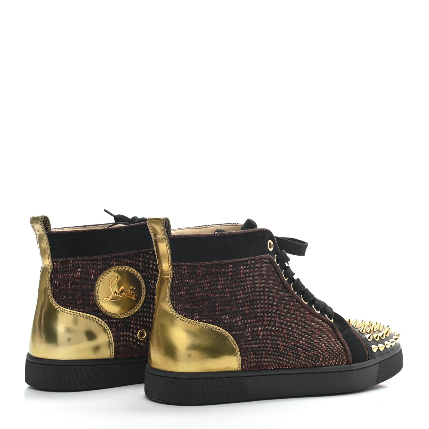 Calfskin Lurex Specchio Spikes Louis Orlato Flat Sneakers 37 Black Gold