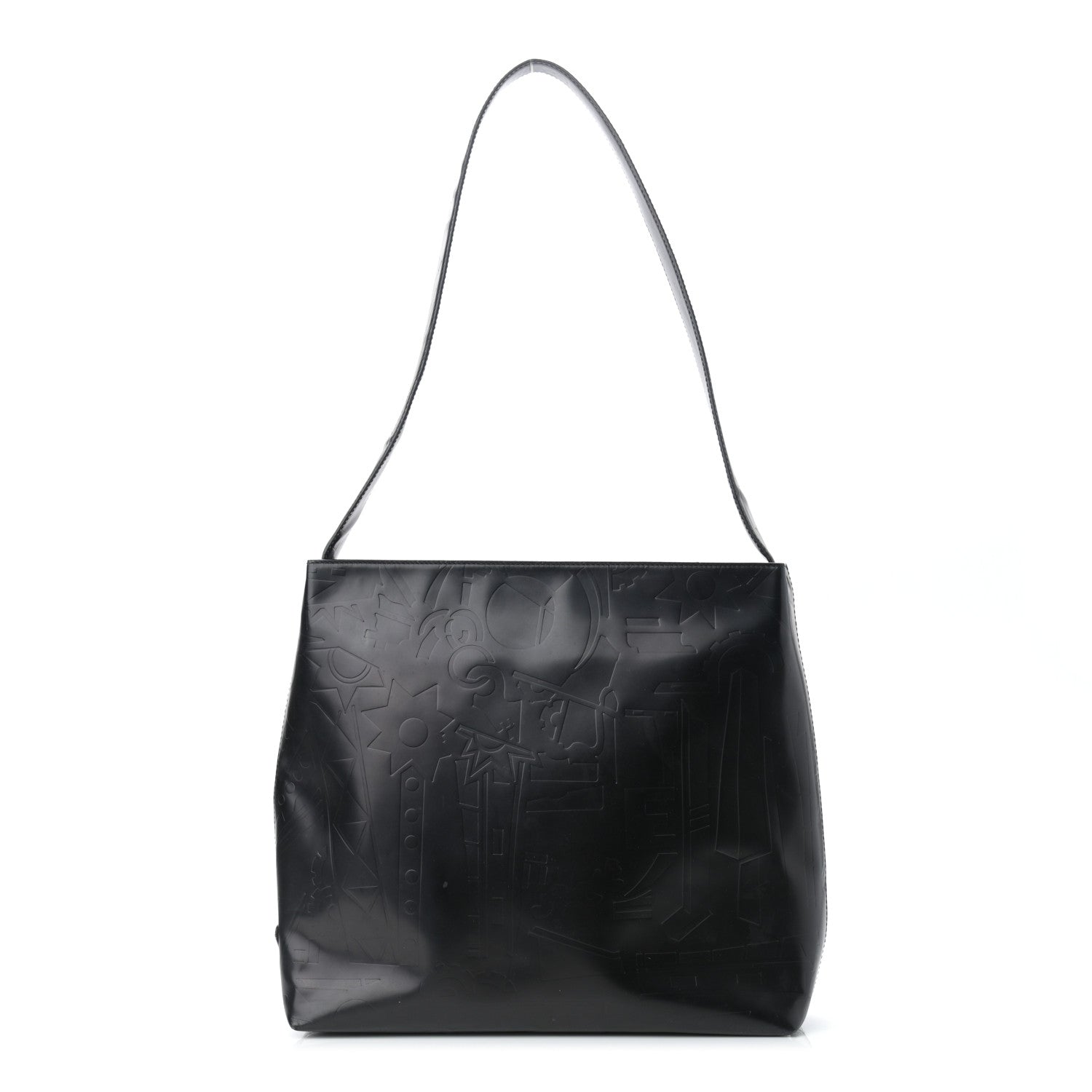 Prada Calfskin Embossed Shoulder Bag Black 1 of 12