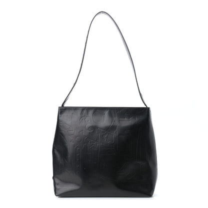 Prada Calfskin Embossed Shoulder Bag Black 1 of 12