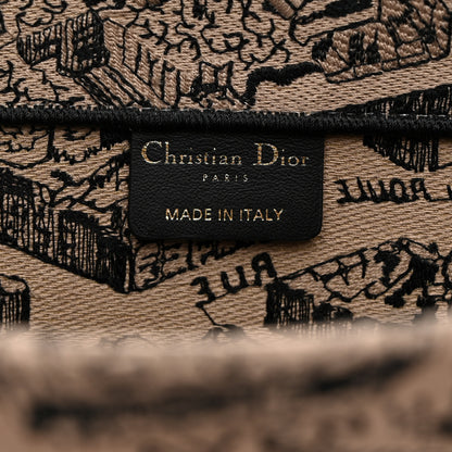 Christian Dior Canvas Embroidered Medium Plan De Paris Book Tote Beige Multi 6 of 13