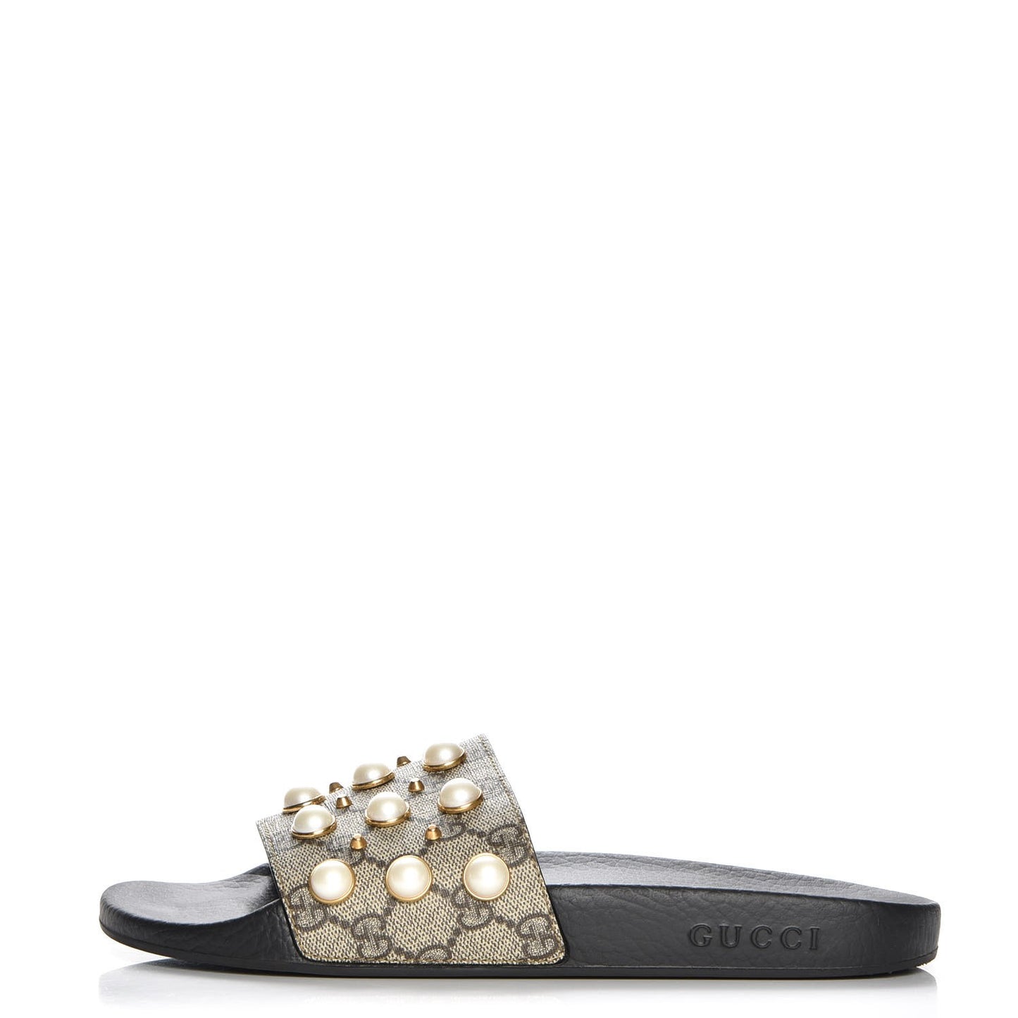 GG Supreme Monogram Pearls Slide Sandals 40 Beige