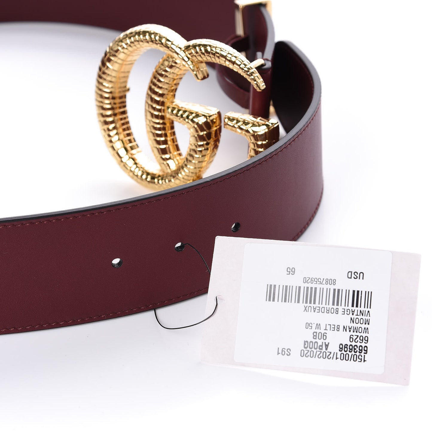 Calfskin Lizard Double G 50mm Belt 90 36 Vintage Bordeaux