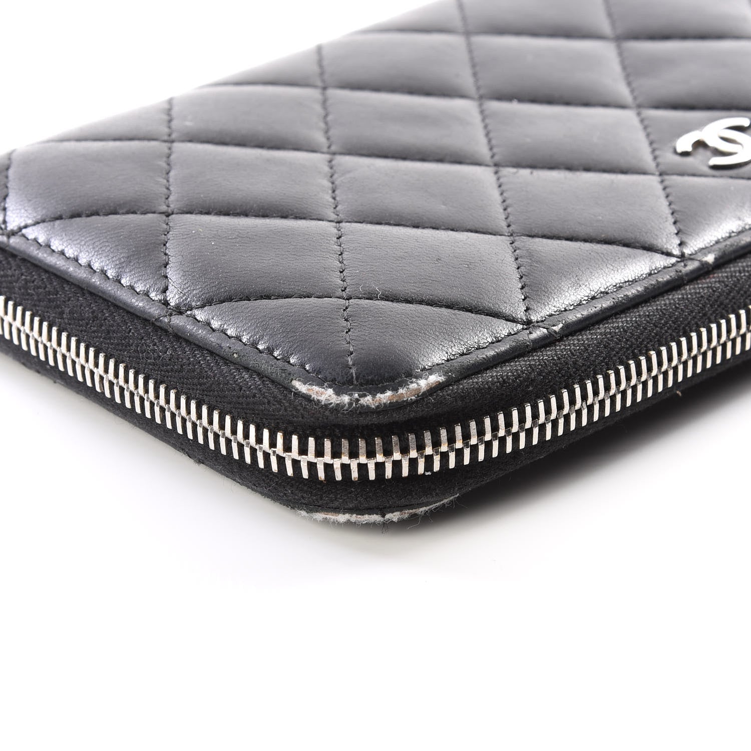 Chanel Lambskin Quilted Large Gusset Zip Around Wallet Black 7 of 12