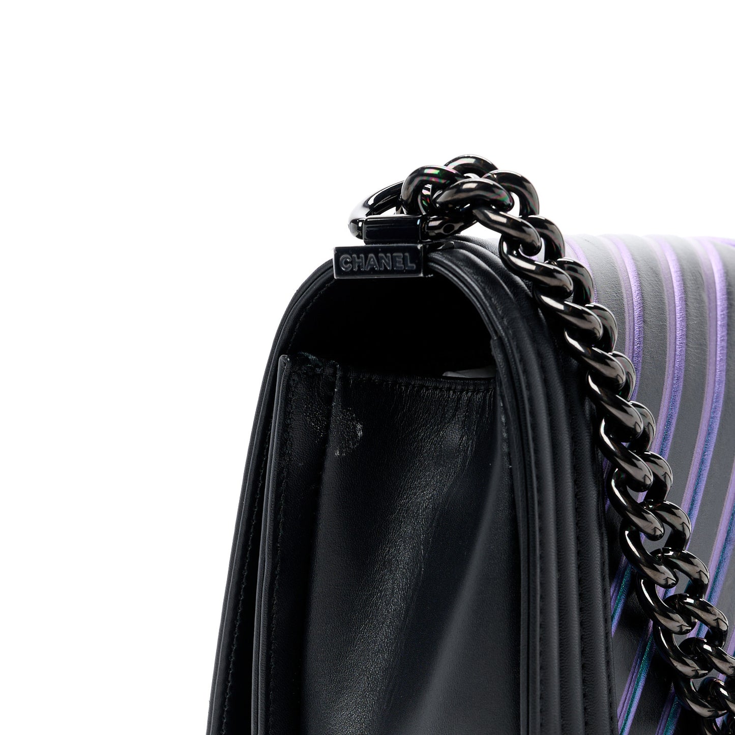 Calfskin Painted Chevron Embossed Medium Boy Flap Black