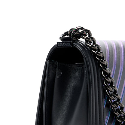 Chanel Calfskin Painted Chevron Embossed Medium Boy Flap Black 12 of 12