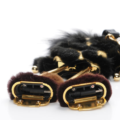 Fendi Metallic Calfskin Mink Fox Fur Hypnoteyes Witches USB Power Bank Bag Charm Black Gold 5 of 7