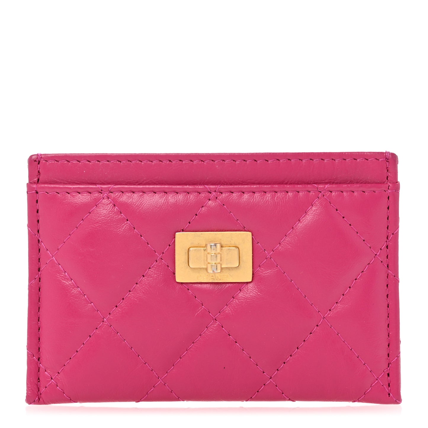 Aged Calfskin Quilted Reissue Card Holder Fuchsia
