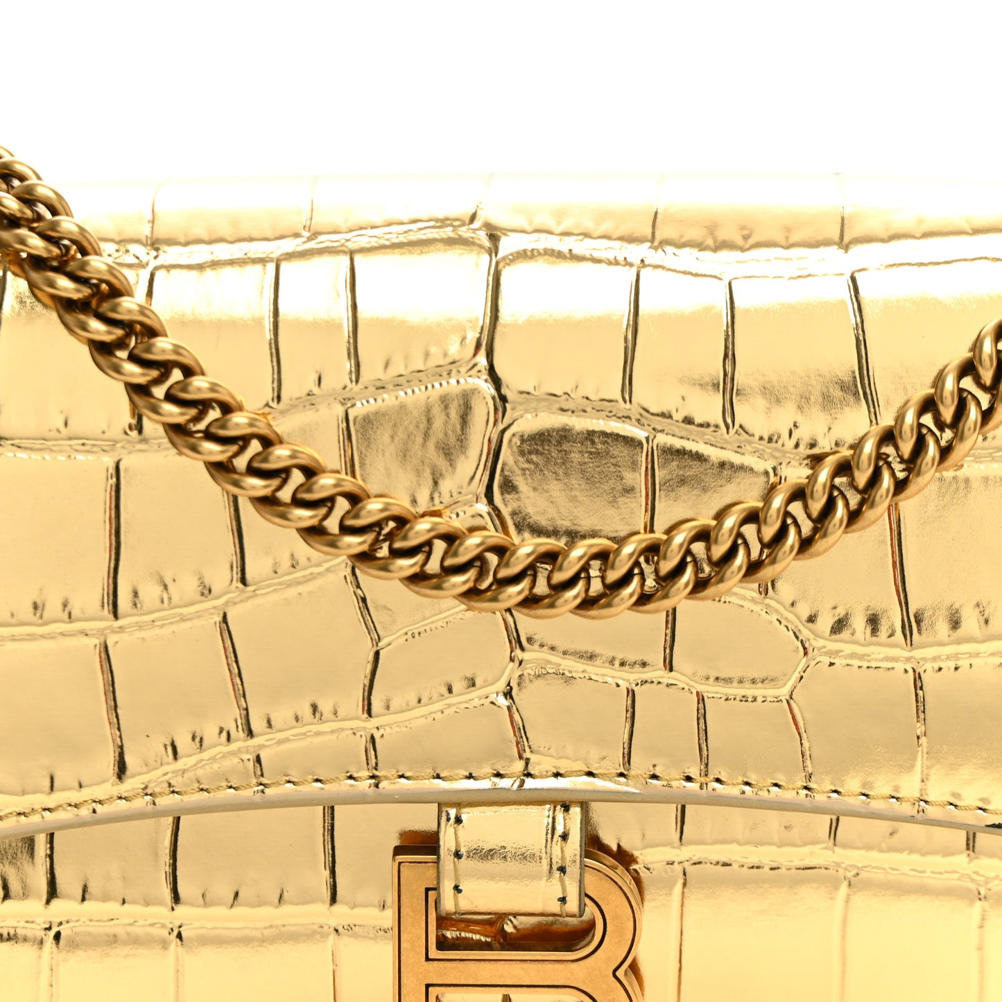 Metallic Supple Calfskin Crocodile XS Crush Chain Bag Gold