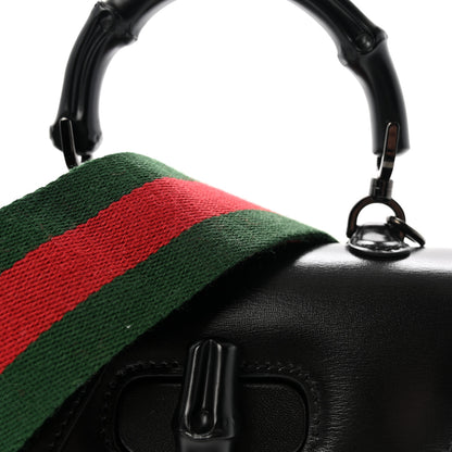 Gucci Boarded Dyana Lux Calfskin Web Monochrome Small Bamboo 1947 Top Handle Bag Black 8 of 10