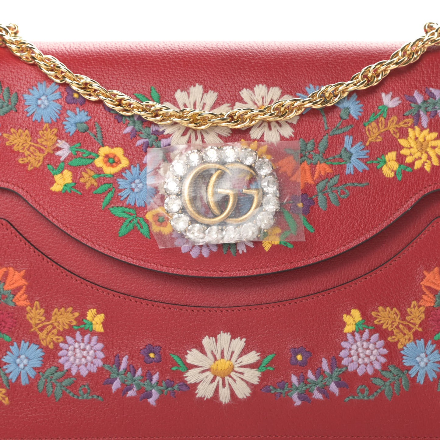 Calfskin Embroidered Medium Shoulder Bag Hibiscus Red