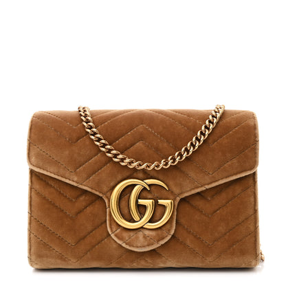 Gucci Velvet Matelasse GG Marmont Chain Wallet Taupe 1 of 15